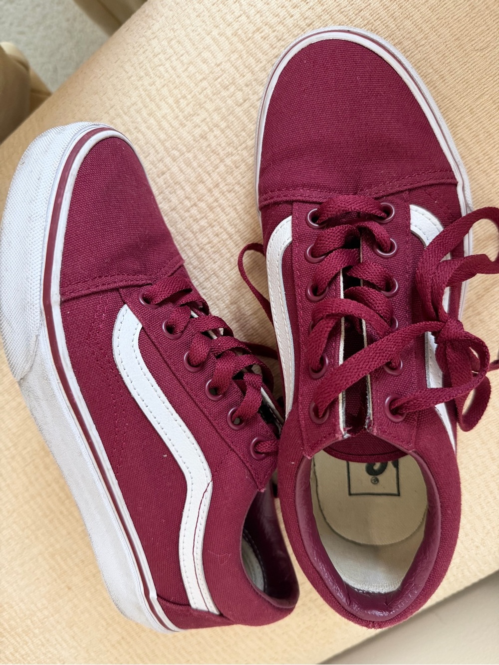 Vans Burgundy Canvas Sneakers with White Side Stripe